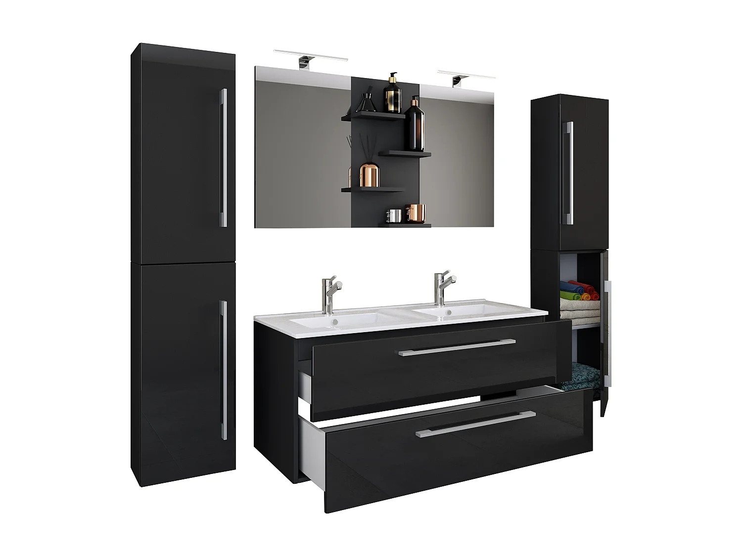 Bathroom furniture washbasin Budasi Black H. 150 x W. 177 x D. 46 cm