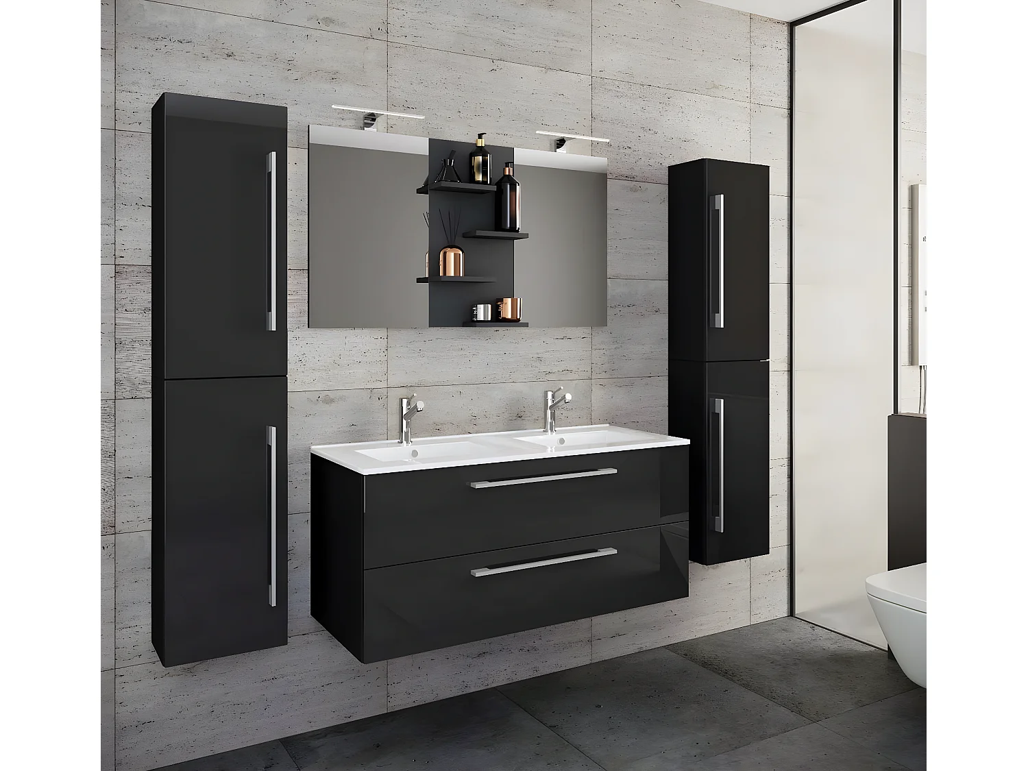 Bathroom furniture washbasin Budasi Black H. 150 x W. 177 x D. 46 cm