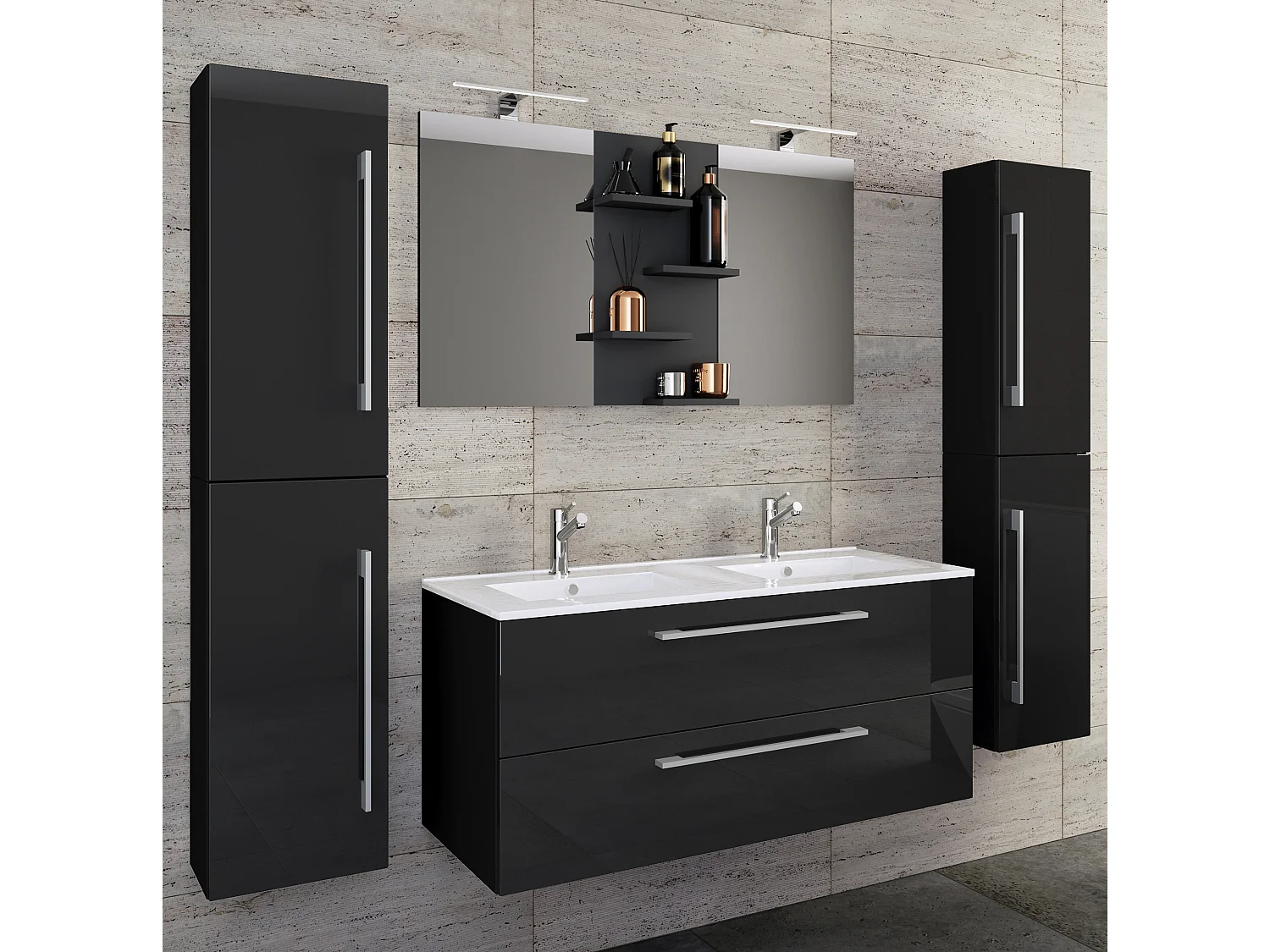 Bathroom furniture washbasin Budasi Black H. 150 x W. 177 x D. 46 cm