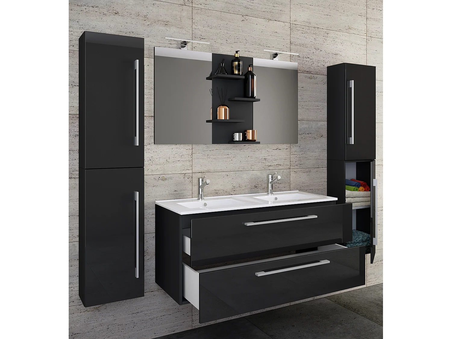 Bathroom furniture washbasin Budasi Black H. 150 x W. 177 x D. 46 cm