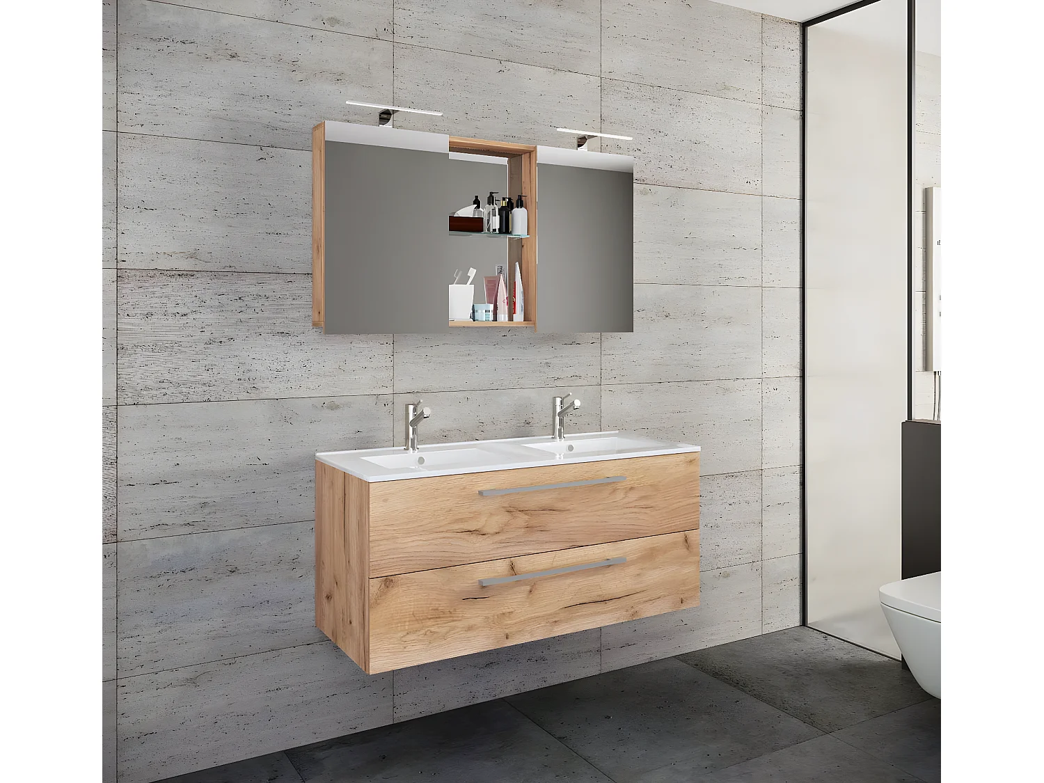 Bathroom furniture washbasin Budasi Honey oak H. 127 x W. 112 x D. 46 cm