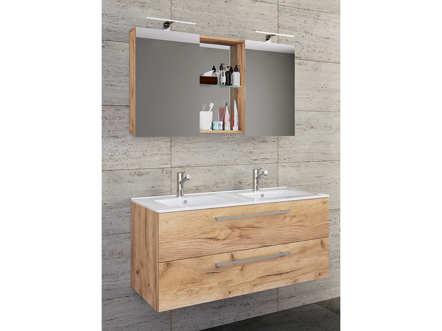 Bathroom furniture washbasin Budasi Honey oak H. 127 x W. 112 x D. 46 cm