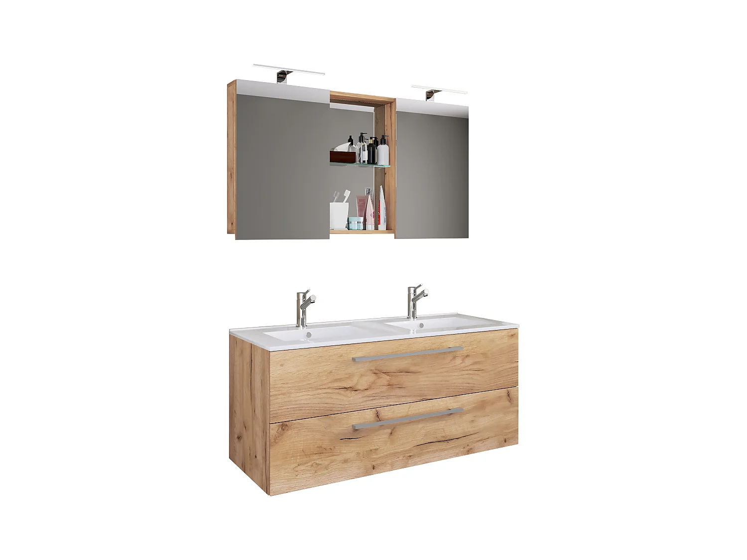 Bathroom furniture washbasin Budasi Honey oak H. 127 x W. 112 x D. 46 cm