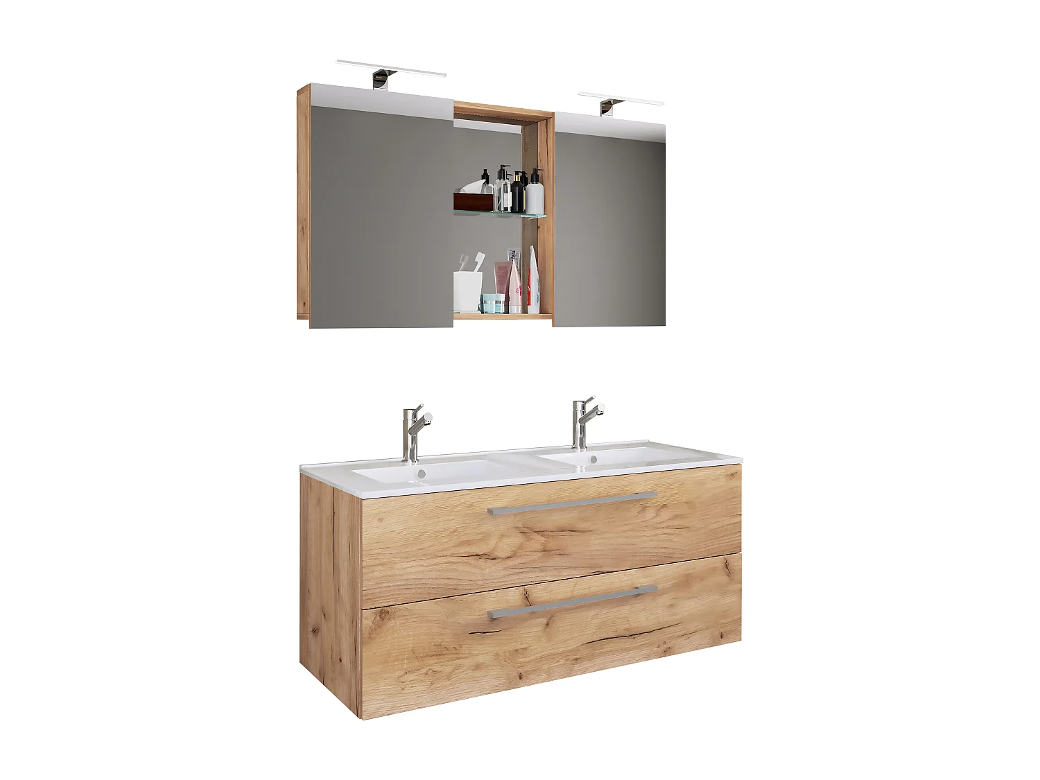 Bathroom furniture washbasin Budasi Honey oak H. 127 x W. 112 x D. 46 cm