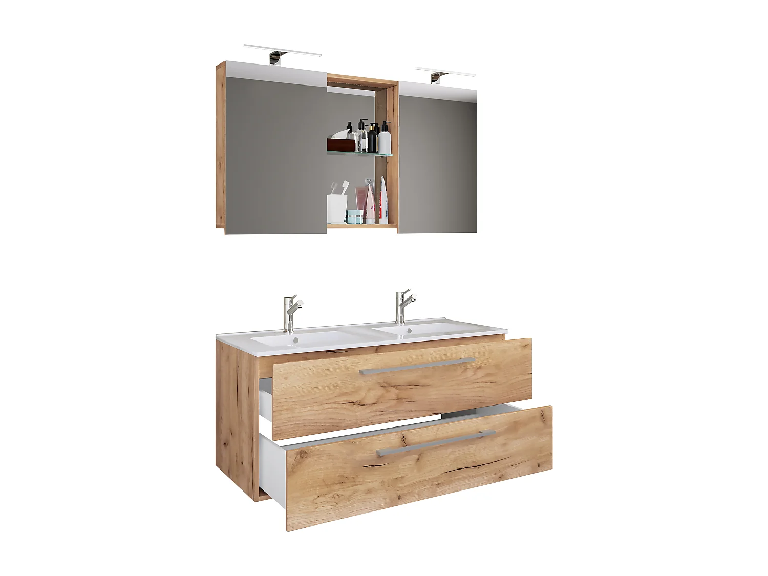Bathroom furniture washbasin Budasi Honey oak H. 127 x W. 112 x D. 46 cm