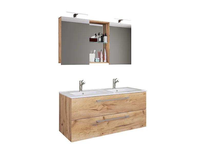 Bathroom furniture washbasin Budasi Honey oak H. 127 x W. 112 x D. 46 cm