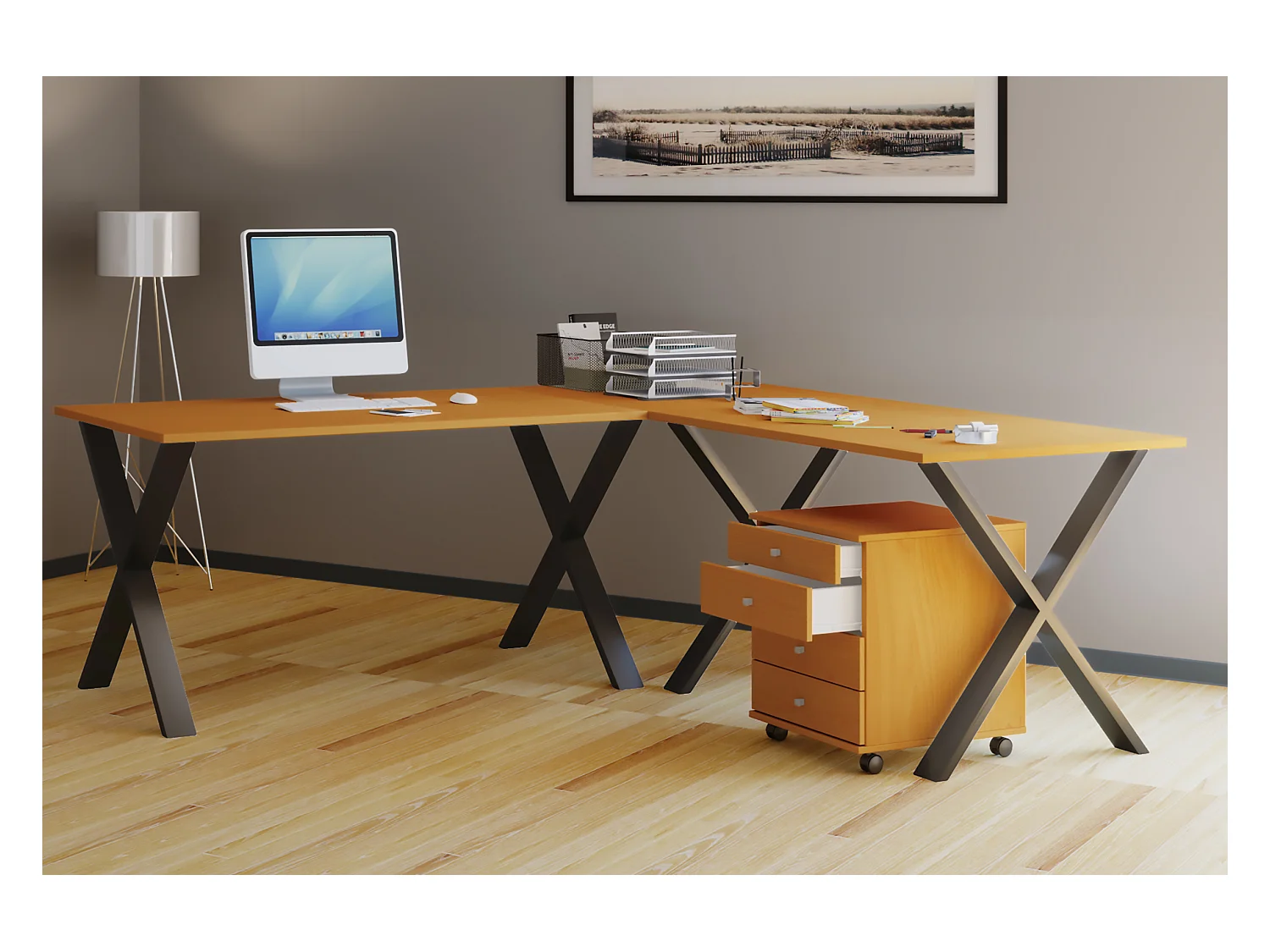 Desk Lona Black / Beech H. 76 x W. 190 x D. 190 cm