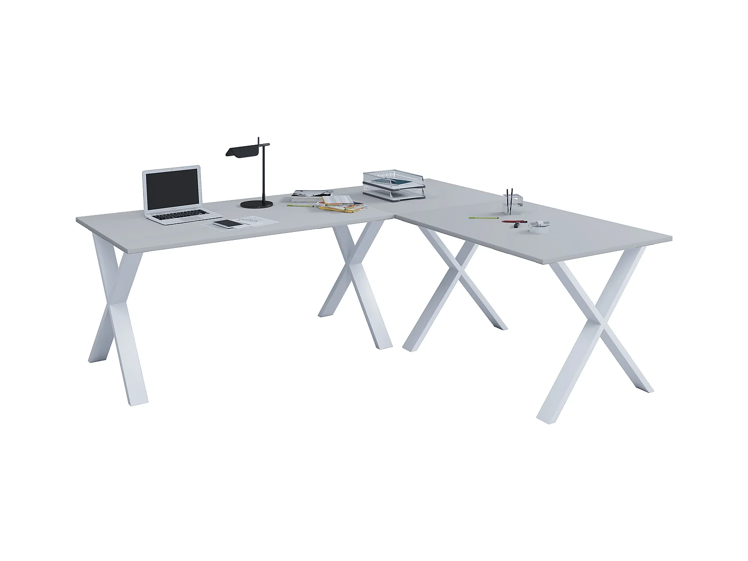 VCM Bureau d'angle Bureau informatique Table d'angle Lona 50 X Blanc (Gris|130|130)