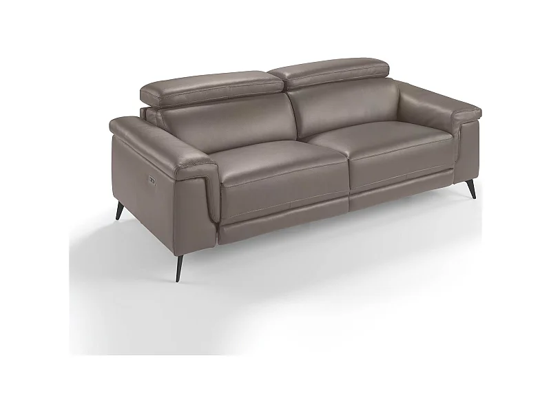 Canapé 3 places cuir vachette simili structure bois appuis-tête articulés pieds acier peint