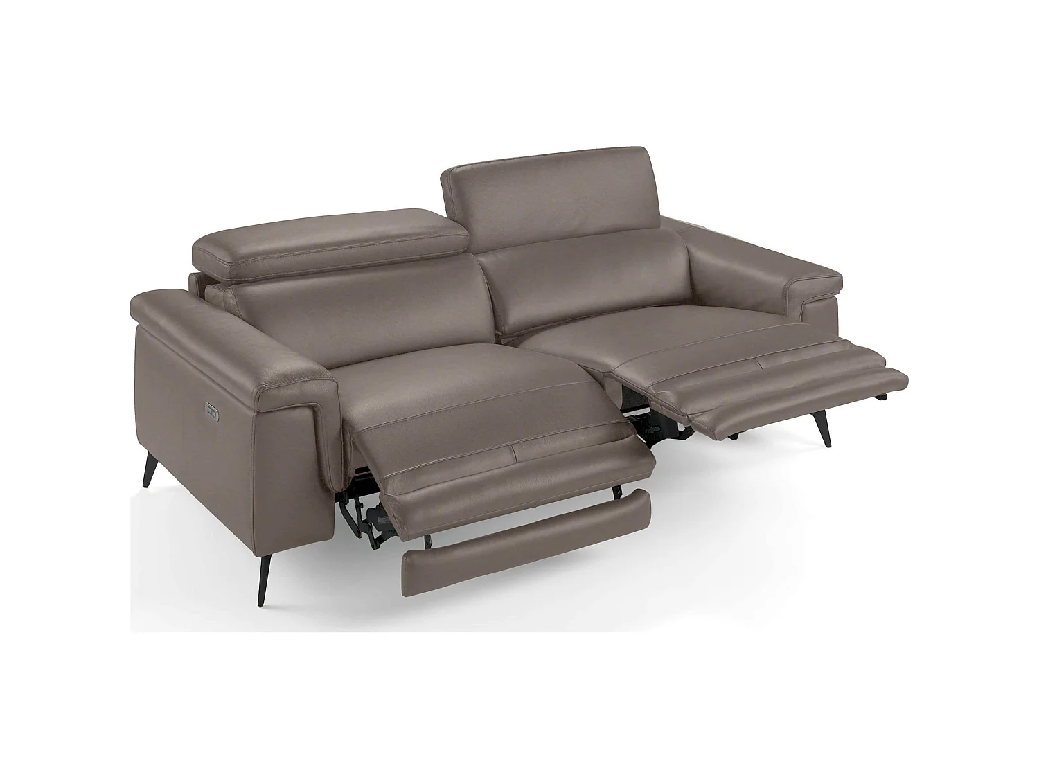 Canapé 3 places cuir vachette simili structure bois appuis-tête articulés pieds acier peint