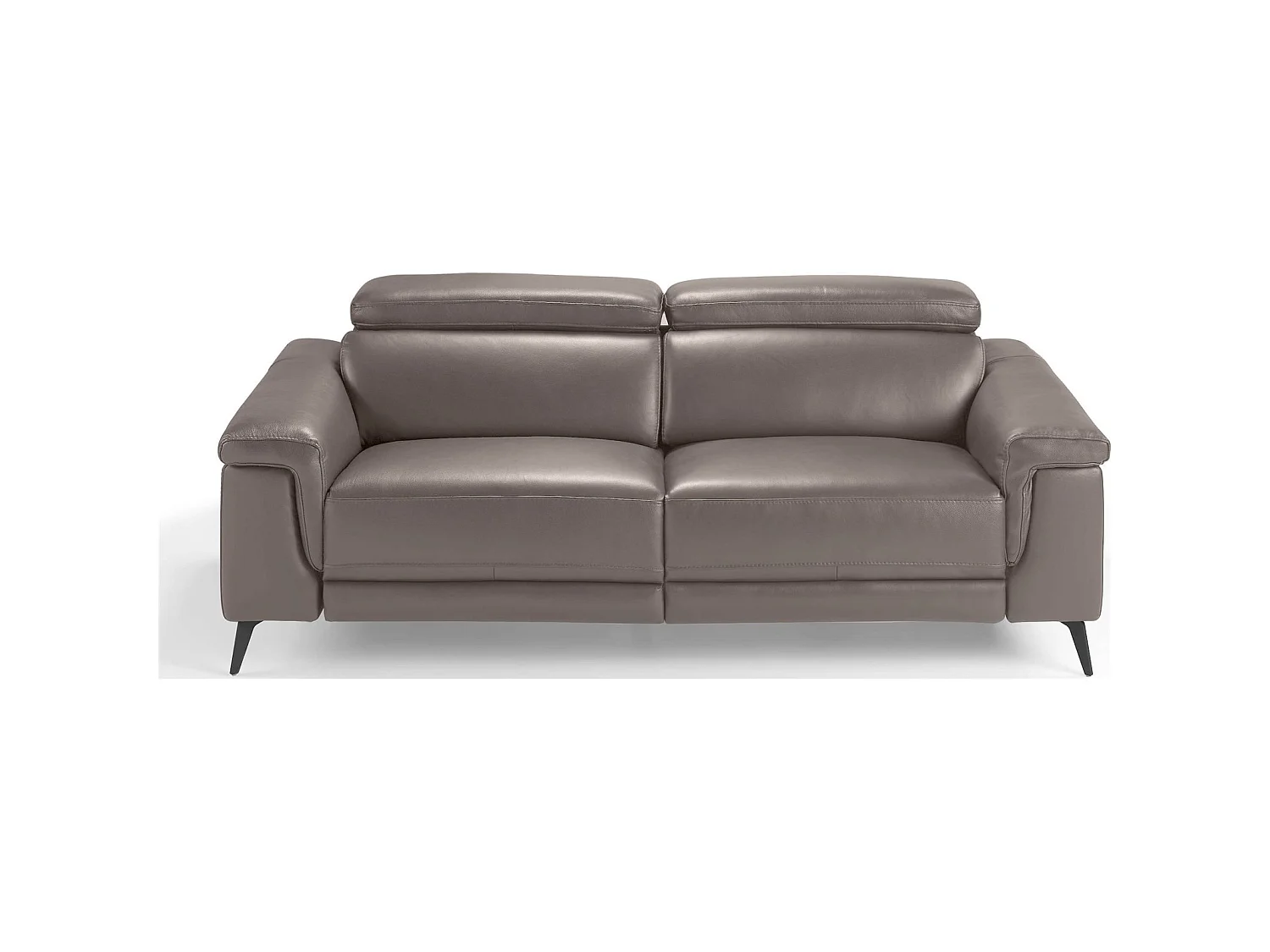 Canapé 3 places cuir vachette simili structure bois appuis-tête articulés pieds acier peint