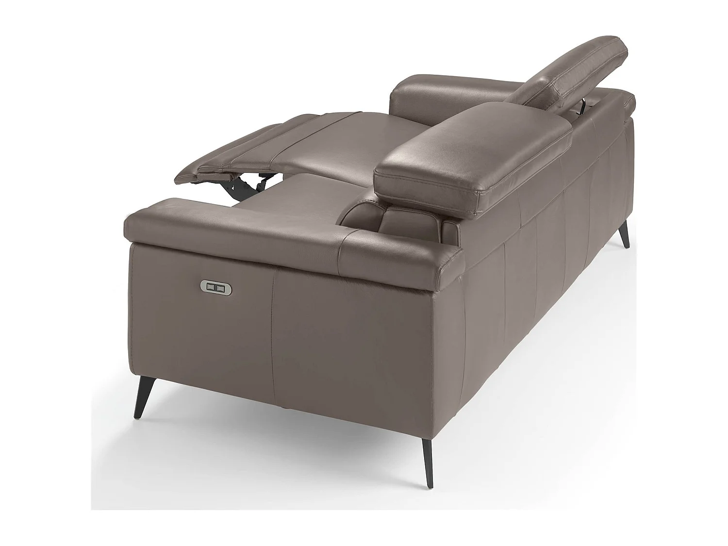 Canapé 3 places cuir vachette simili structure bois appuis-tête articulés pieds acier peint