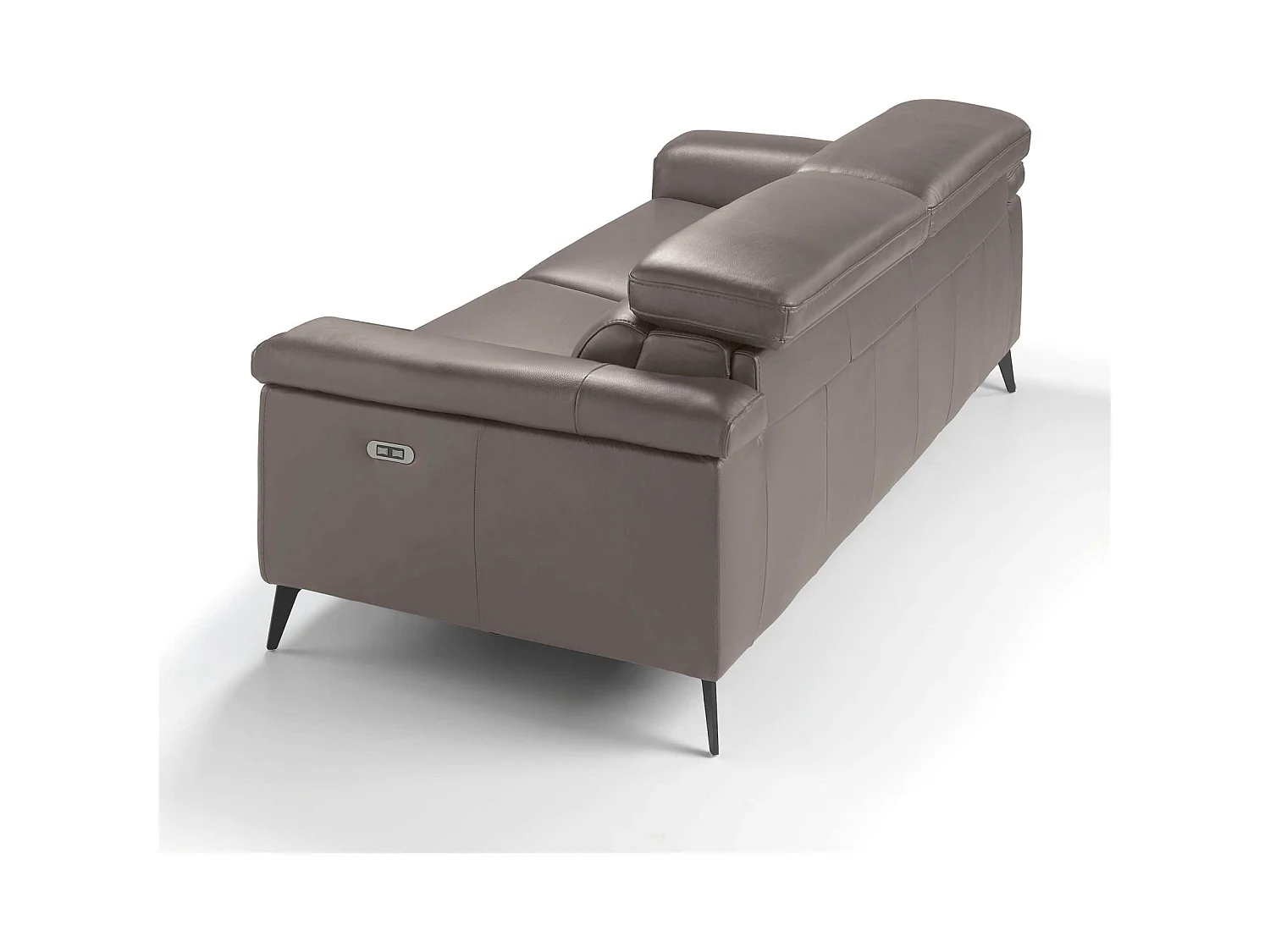 Canapé 3 places cuir vachette simili structure bois appuis-tête articulés pieds acier peint