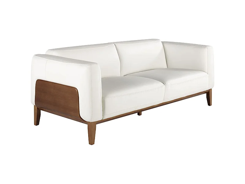 Canapé 3 places recouvert de cuir vachette structure bois massif pieds et insert noyer