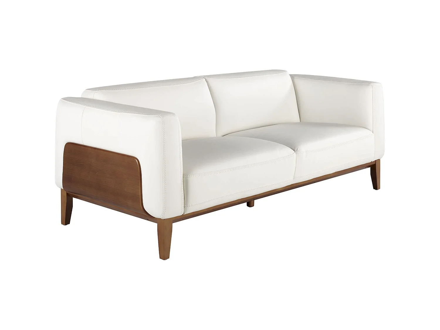 Canapé 3 places recouvert de cuir vachette structure bois massif pieds et insert noyer