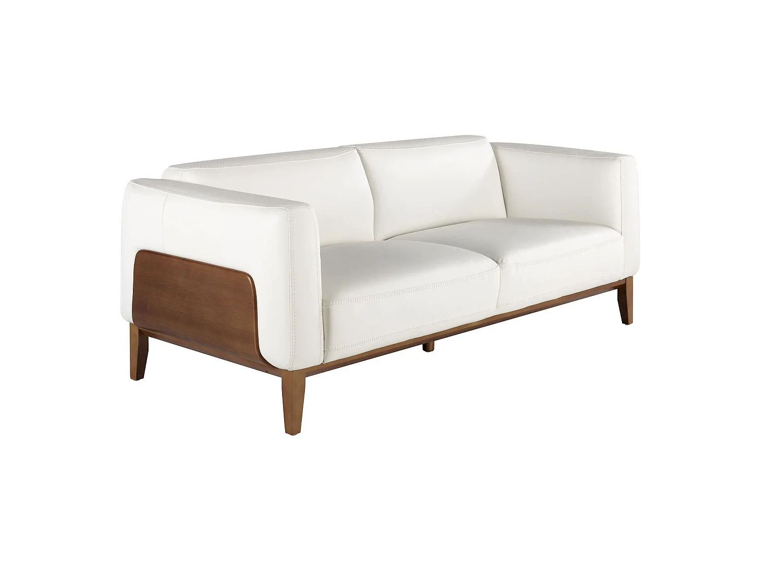 Canapé 3 places recouvert de cuir vachette structure bois massif pieds et insert noyer