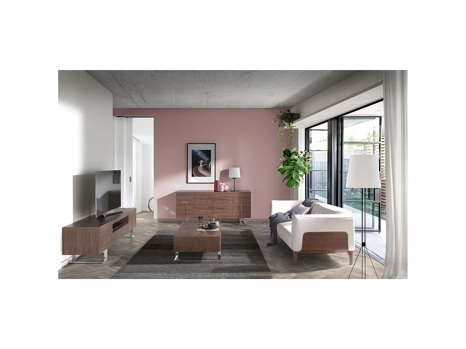 Canapé 3 places recouvert de cuir vachette structure bois massif pieds et insert noyer