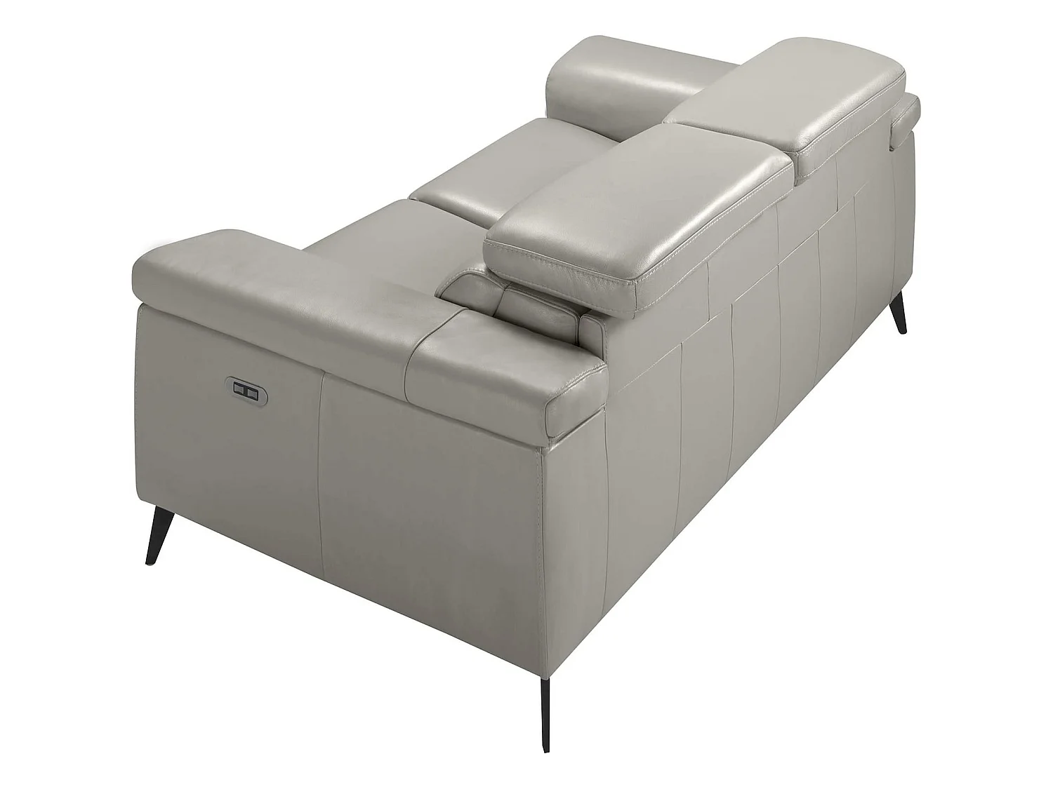 Canapé 2 places cuir vachette appuis-tête articulés mécanismes électriques pieds acier massif