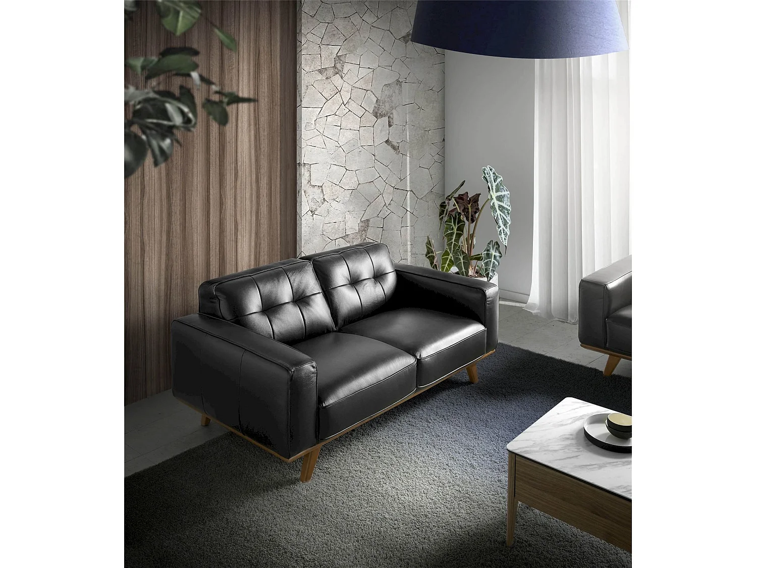 Canapé 3 places en cuir pieds bois massif de frêne