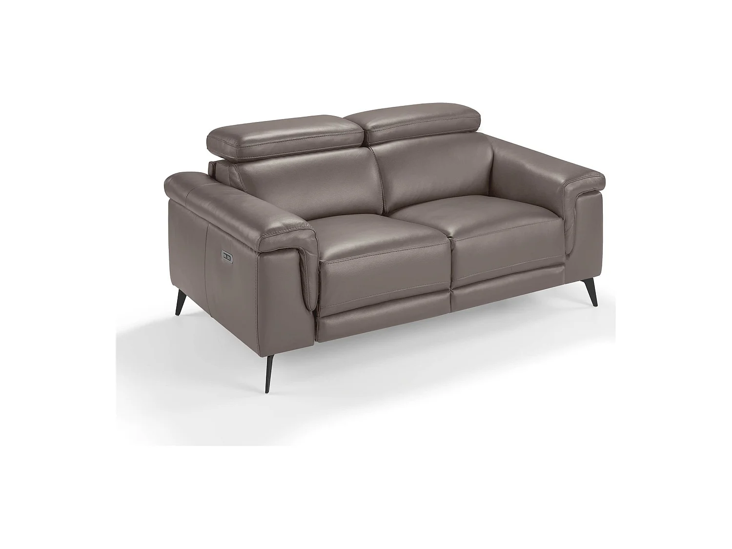 Canapé 2 places cuir vachette simili structure bois appuis-tête articulés pieds acier peint