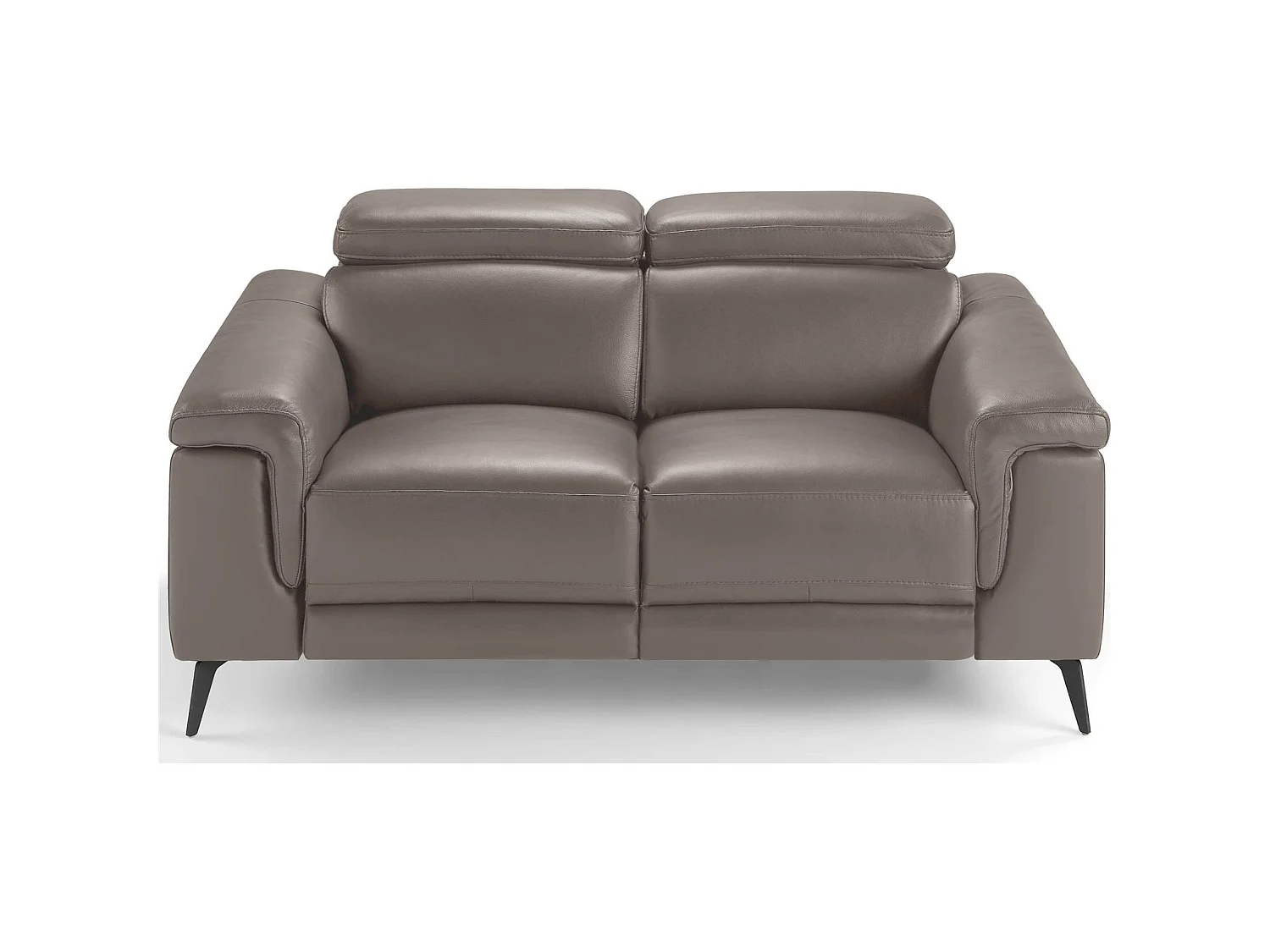 Canapé 2 places cuir vachette simili structure bois appuis-tête articulés pieds acier peint