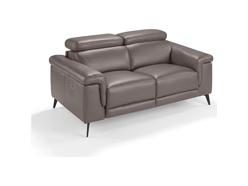 Canapé 2 places cuir vachette simili structure bois appuis-tête articulés pieds acier peint