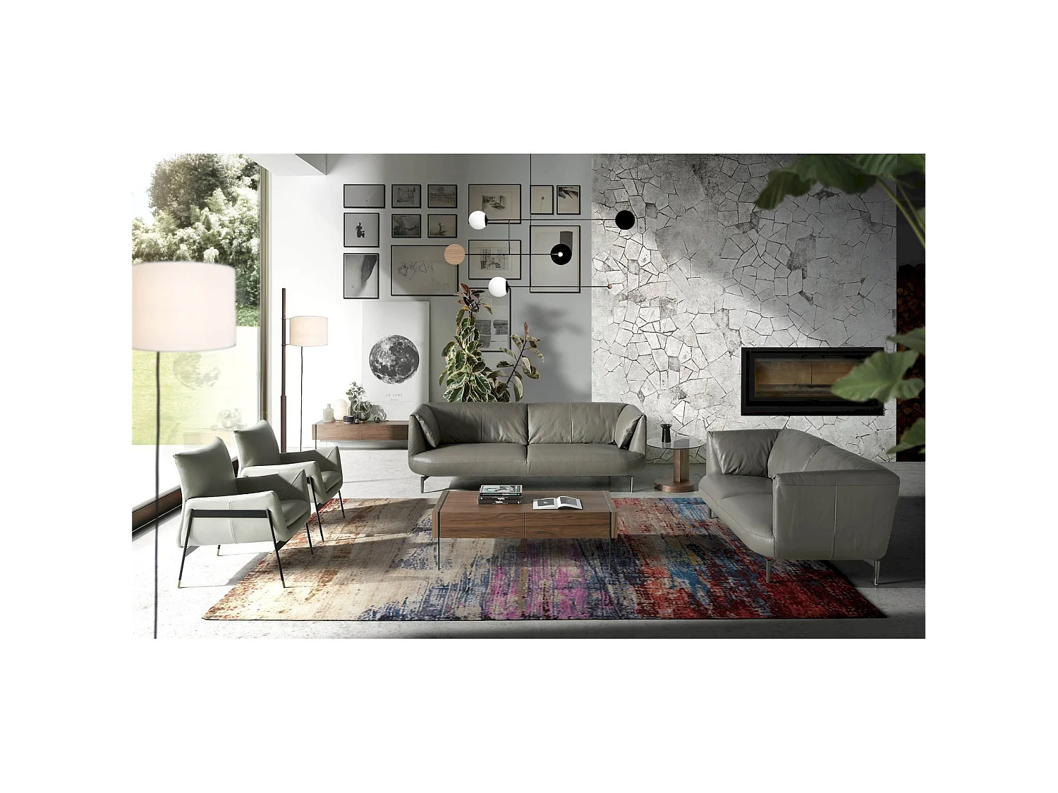 Canapé 3 places en cuir avec pieds acier poli