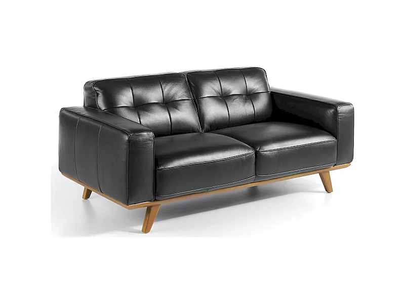 Canapé 2 places cuir pieds bois massif de frêne