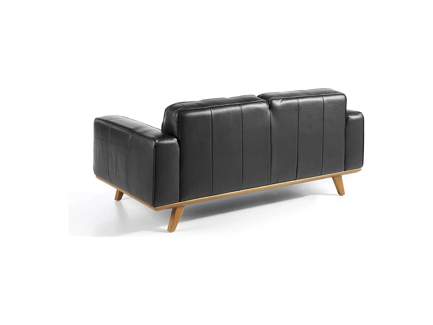 Canapé 2 places cuir pieds bois massif de frêne