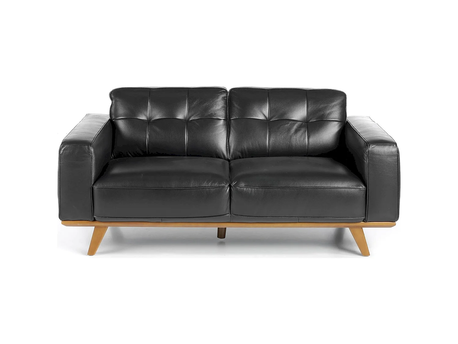 Canapé 2 places cuir pieds bois massif de frêne