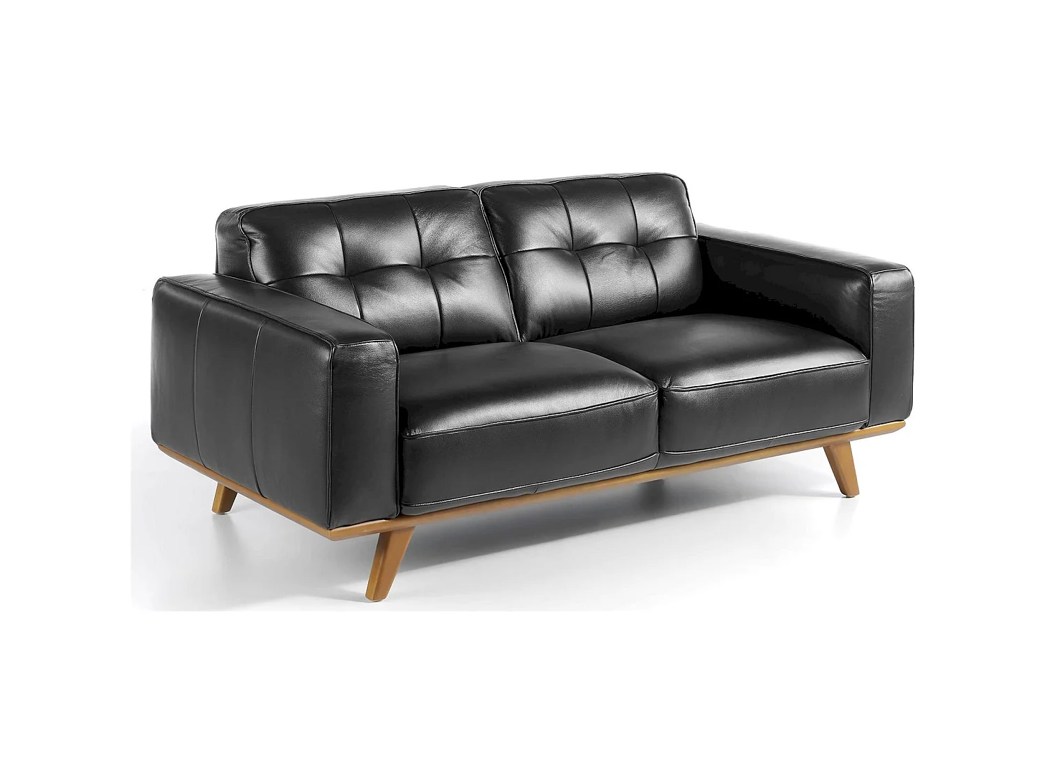 Canapé 2 places cuir pieds bois massif de frêne