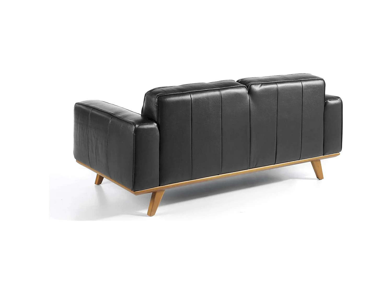 Canapé 2 places cuir pieds bois massif de frêne