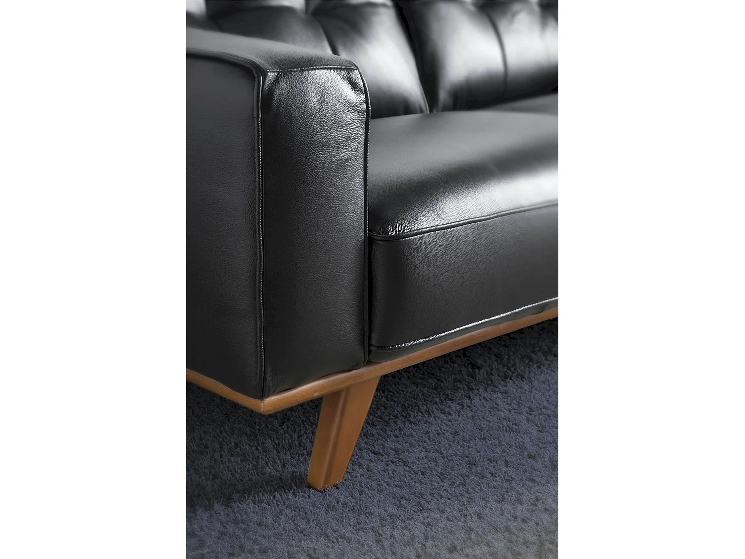 Canapé 2 places cuir pieds bois massif de frêne