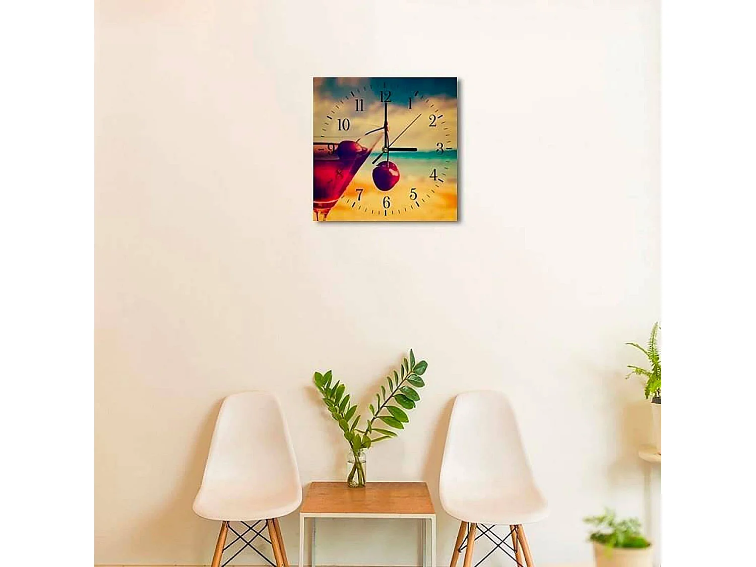 Horloge Cocktail Cerise pour Décoration Intérieure Tendance - 30 x 30 cm