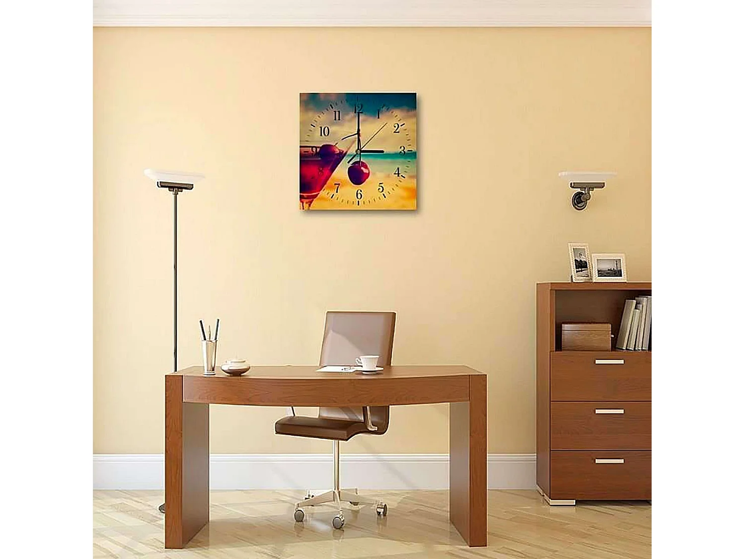 Horloge Cocktail Cerise pour Décoration Intérieure Tendance - 30 x 30 cm