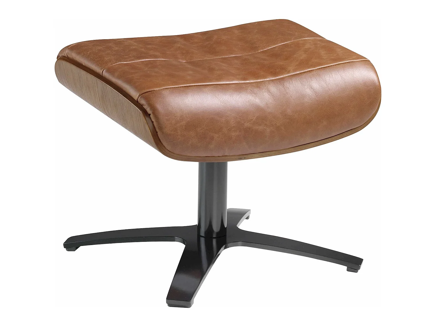 Pouf cuir vachette piètement acier massif poli structure portante bois