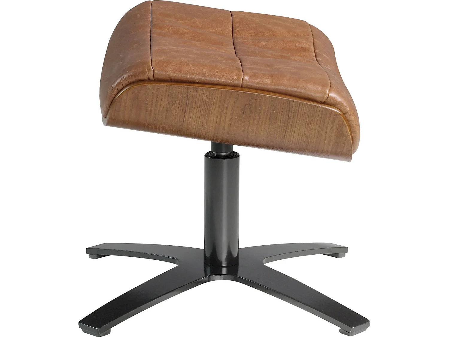 Pouf cuir vachette piètement acier massif poli structure portante bois