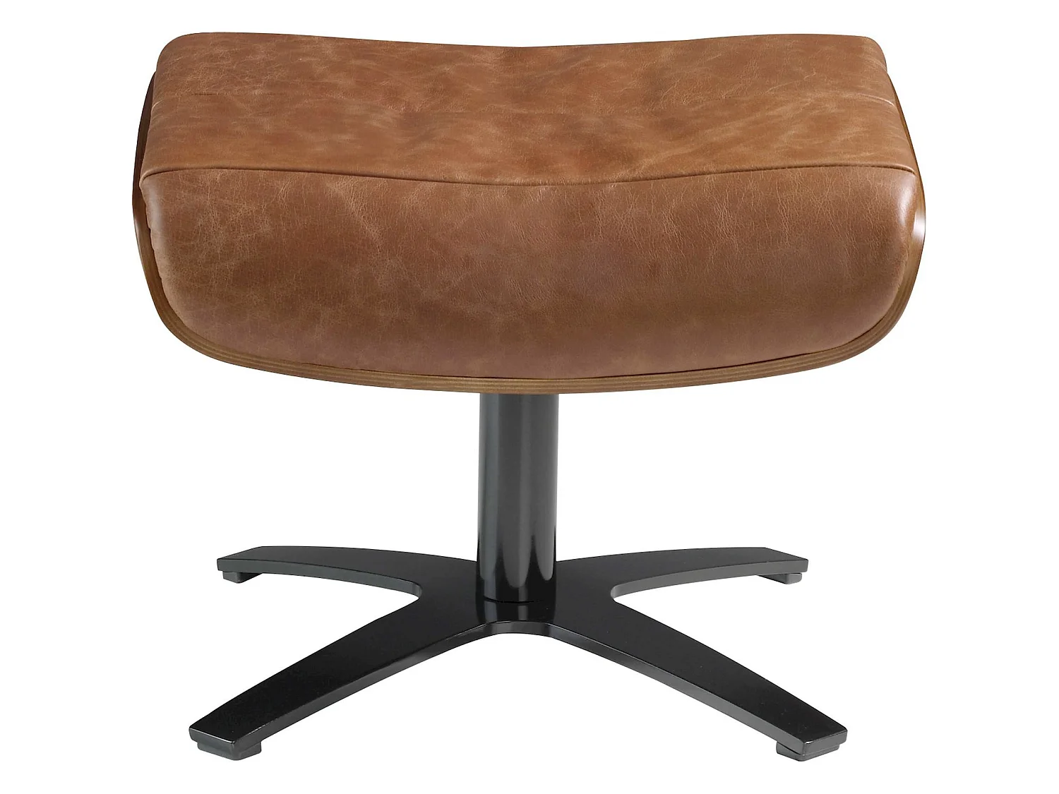 Pouf cuir vachette piètement acier massif poli structure portante bois