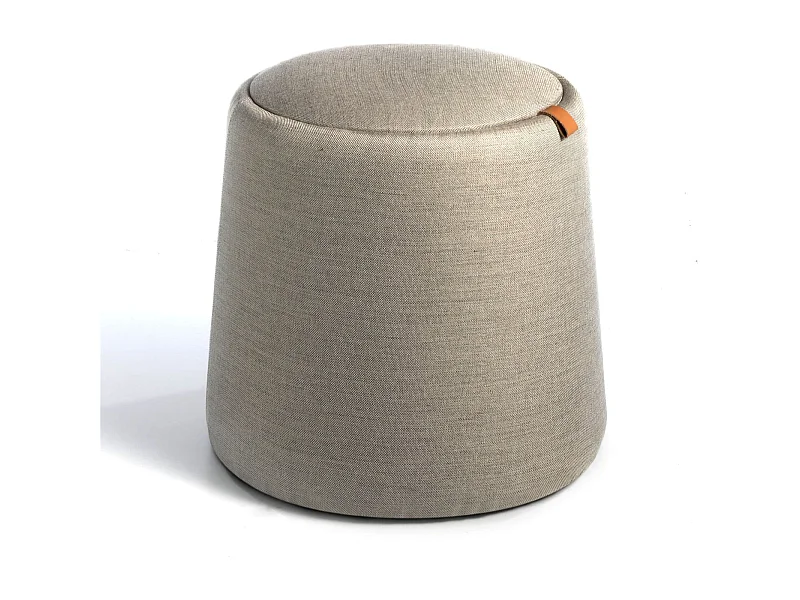 Pouf rembourré tissu avec poignée en cuir