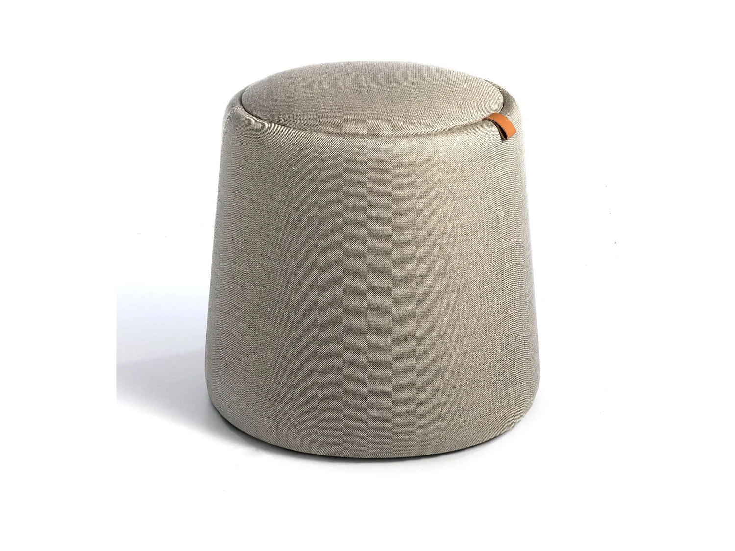 Pouf rembourré tissu avec poignée en cuir