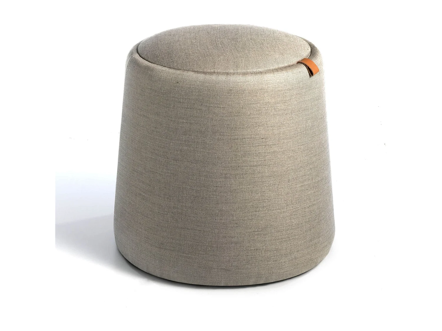 Pouf rembourré tissu avec poignée en cuir
