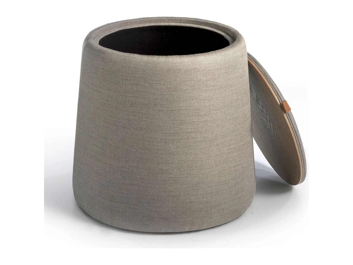 Pouf rembourré tissu avec poignée en cuir