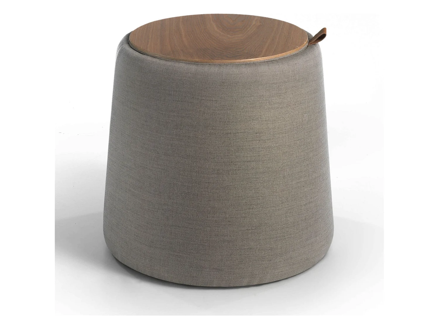 Pouf rembourré tissu avec poignée en cuir