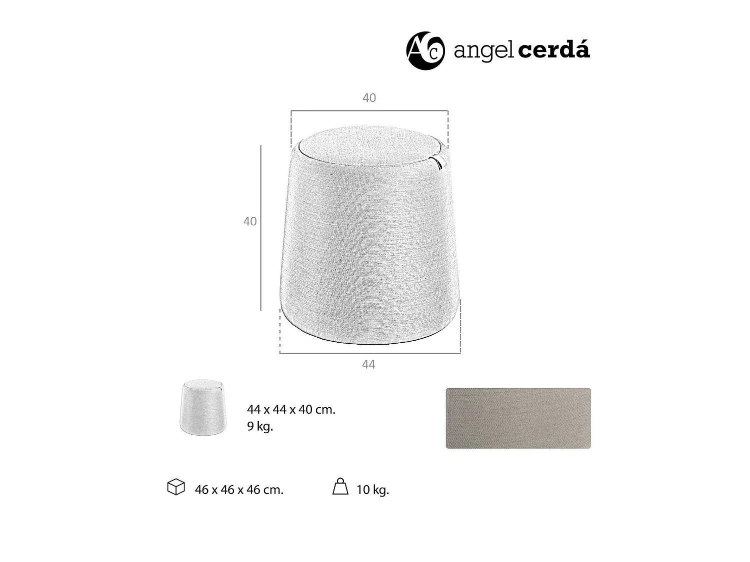 Pouf rembourré tissu avec poignée en cuir