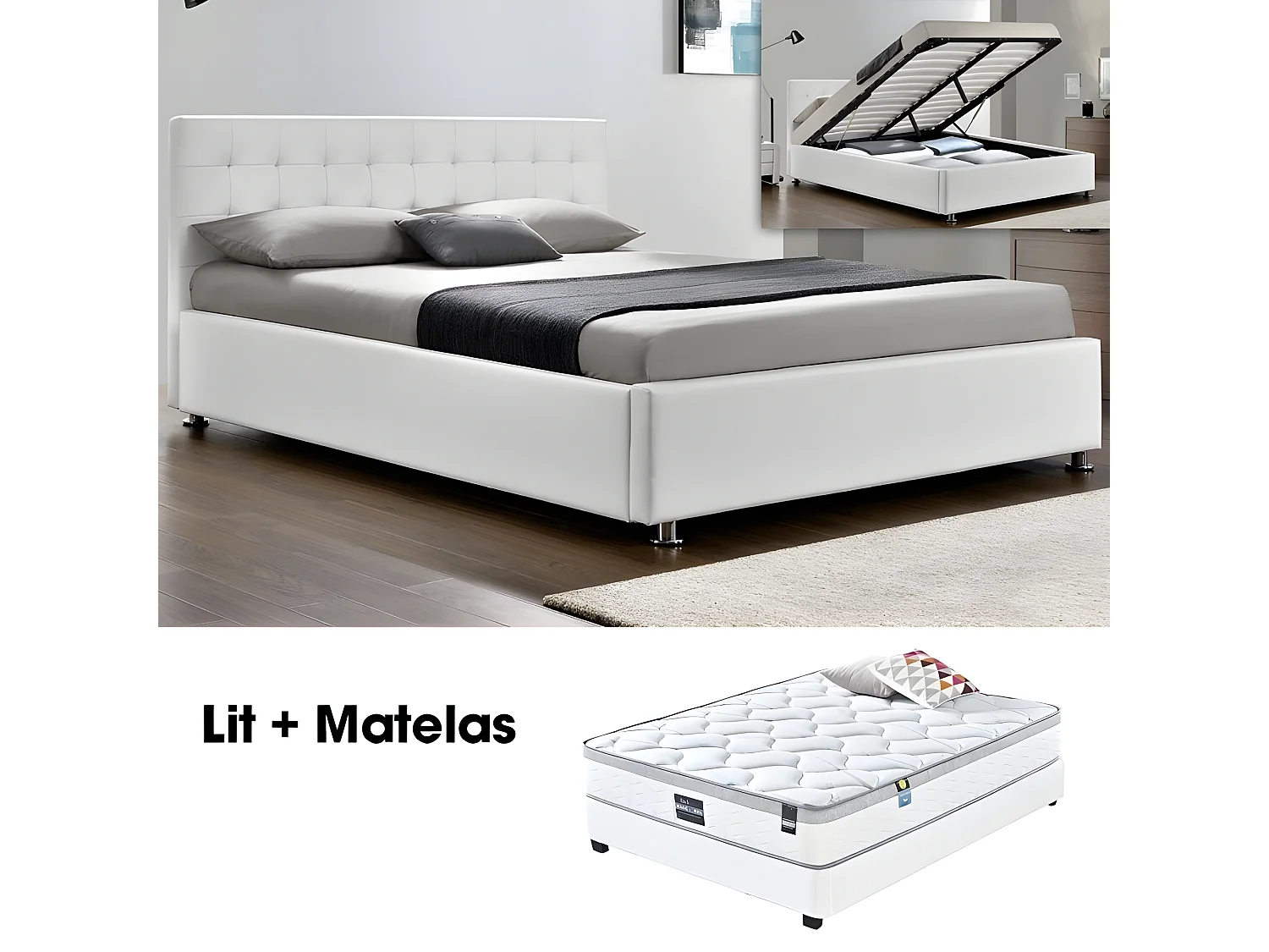 Lit Complet Capitole + Matelas Romance 160 Blanc