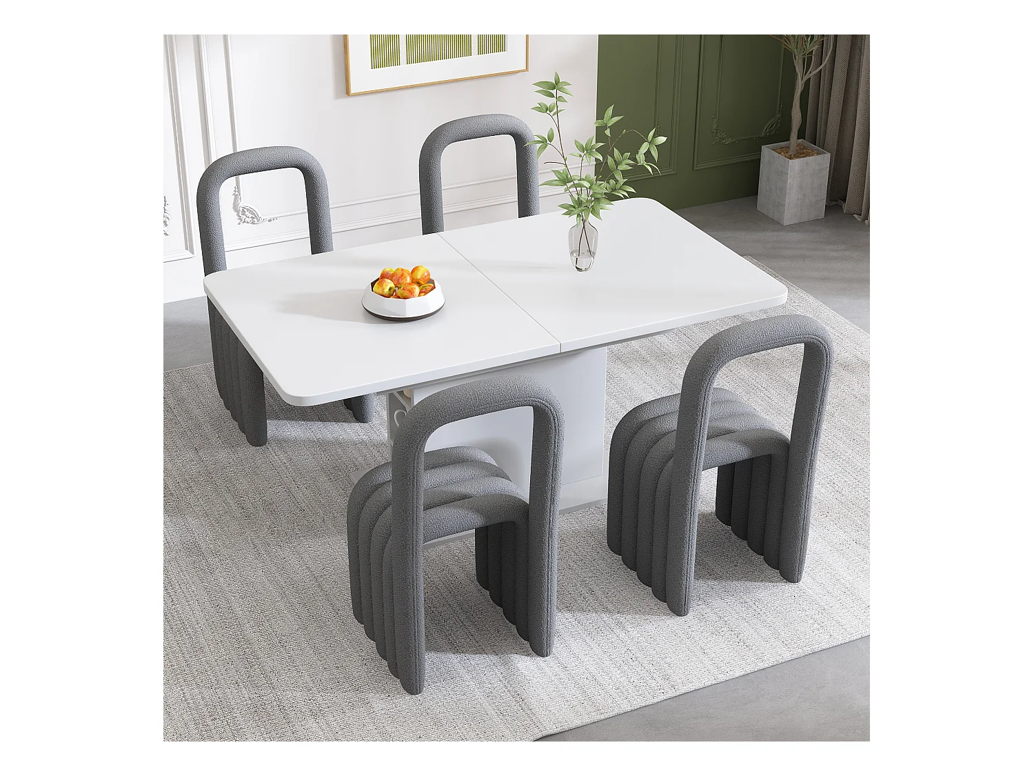 Set van 4 eetkamerstoelen van Sherpa-stof, modern design, woonkamer, slaapkamer, grijs
