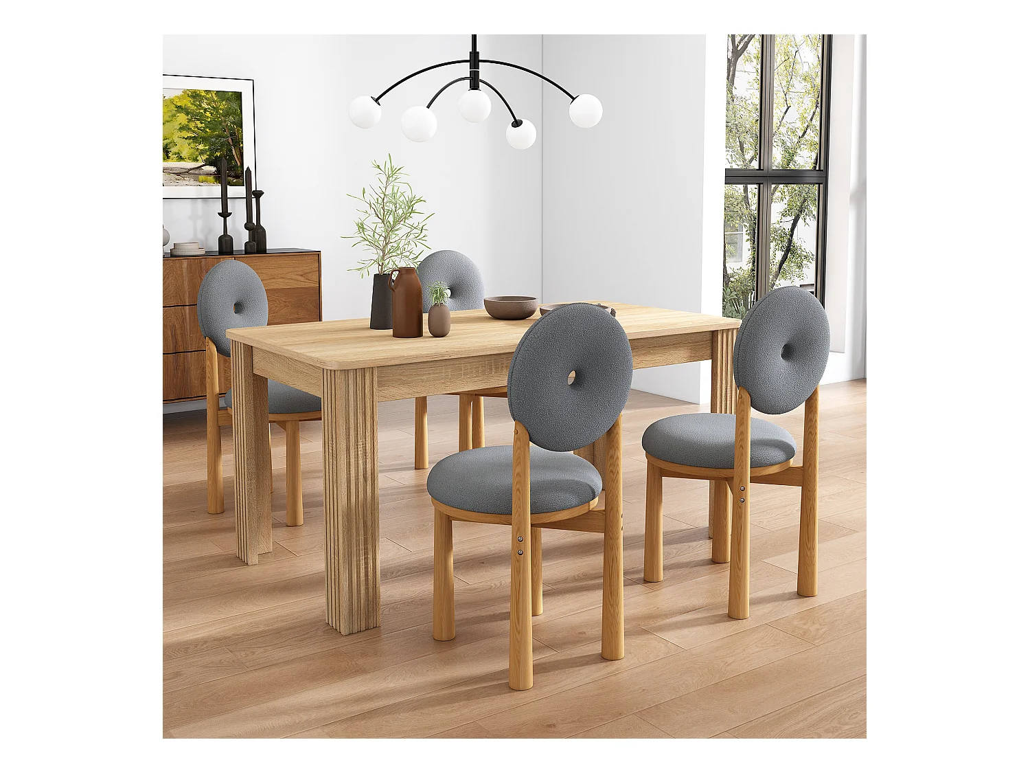Lot de 4 chaises de salle à manger en tissu Sherpa - Pièds en bois d'hévéa - Style moderne - Gris