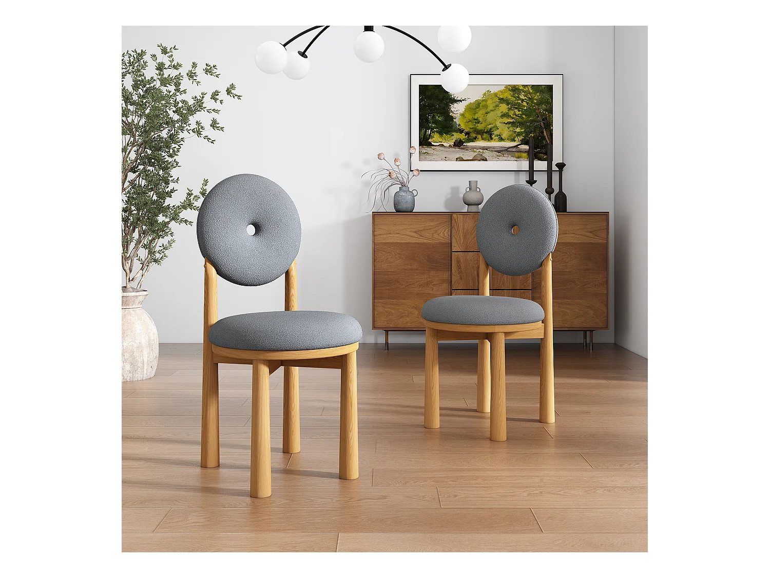 Lot de 4 chaises de salle à manger en tissu Sherpa - Pièds en bois d'hévéa - Style moderne - Gris