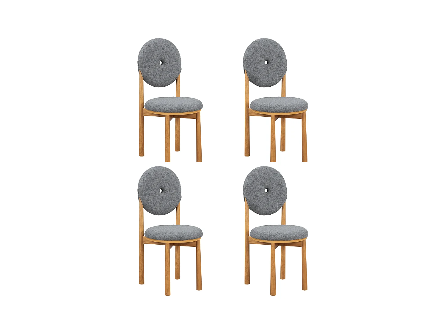 Lot de 4 chaises de salle à manger en tissu Sherpa - Pièds en bois d'hévéa - Style moderne - Gris
