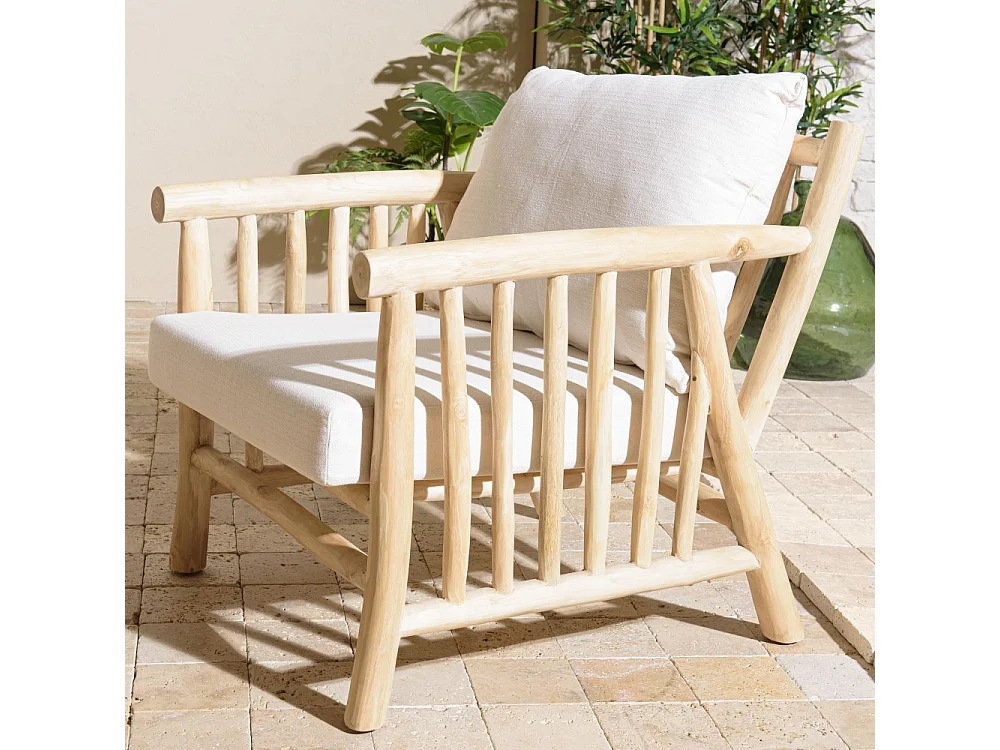 WILL - Ensemble canapé 2 p. 2 fauteuils 1 table basse en bois de teck